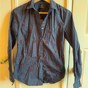 J.Crew Dark Blue Cherry Embroidered Shirt
